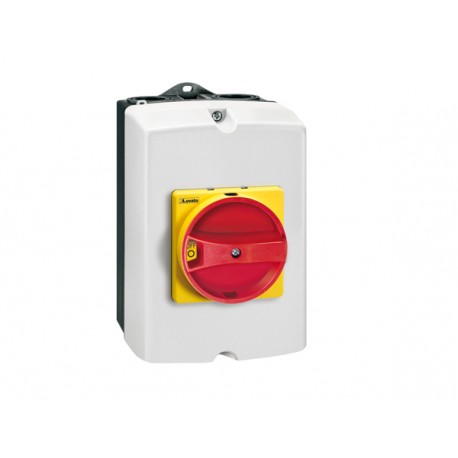 GAZ025 LOVATO IEC/EN TYPE IP65 NON-METALLIC ENCLOSURE SWITCH DISCONNECTOR, THREE POLE. WITH ROTATING RED/YEL..