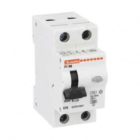 P1RB1NC10AC030 LOVATO INTERRUTTORE MAGNETOTERMICO DIFFERENZIALE, 10KA. 2 MODULI, 1P+N – TIPO AC, 6A, 30mA