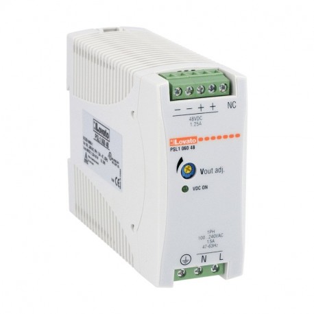 PSL106024 LOVATO DIN RAIL SWITCHING POWER SUPPLY, SINGLE PHASE. 24VDC, 2.5A / 60W