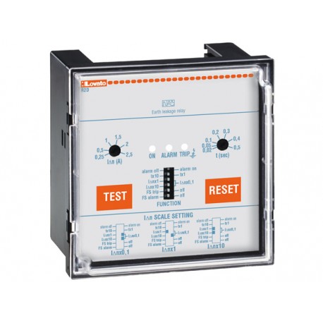 R2D48 LOVATO EARTH LEAKAGE RELAY WITH 2 OPERATION THRESHOLDS, FLUSH MOUNT. EXTERNAL CT. FAIL SAFE, 24-48VAC/..