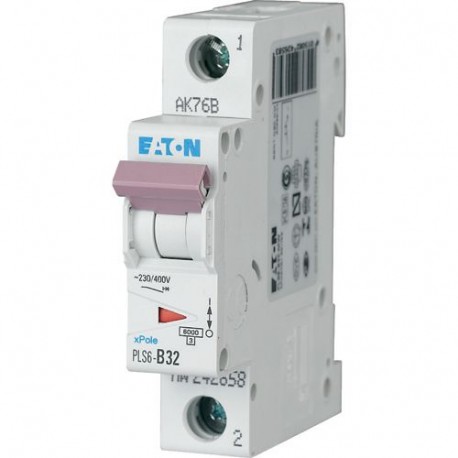 PLS6-B32-MW 242658 EATON ELECTRIC Over current switch, 32A, 1p, type B characteristic
