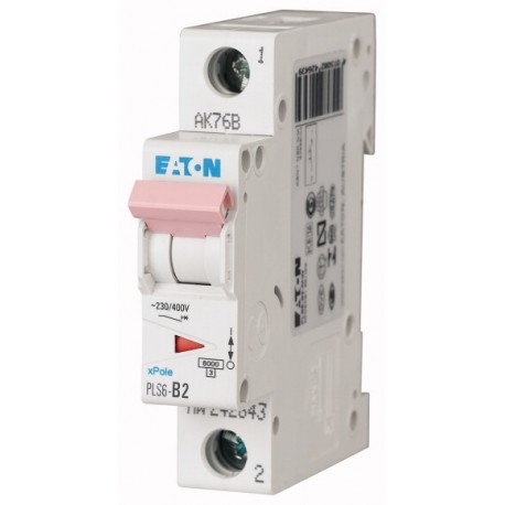 PLS6-C2-MW 242669 EATON ELECTRIC Перегрузки по току выключателя, 2А, 1p, тип C характеристика