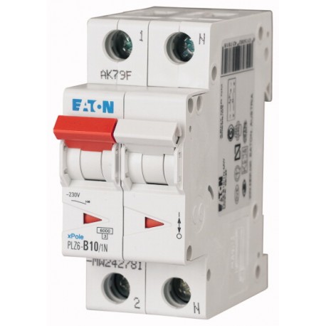 PLZ6-B8/1N-MW 242780 EATON ELECTRIC Over current switch, 8A, 1pole+N, type B characteristic