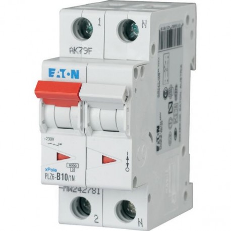 PLZ6-B10/1N-MW 242781 EATON ELECTRIC Over current switch, 10A, 1pole+N, type B characteristic