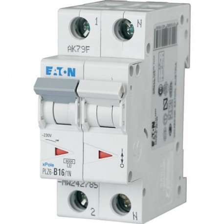 PLZ6-B16/1N-MW 242785 EATON ELECTRIC Защитный выключатель LS, 16A, 1p+N, B-Char
