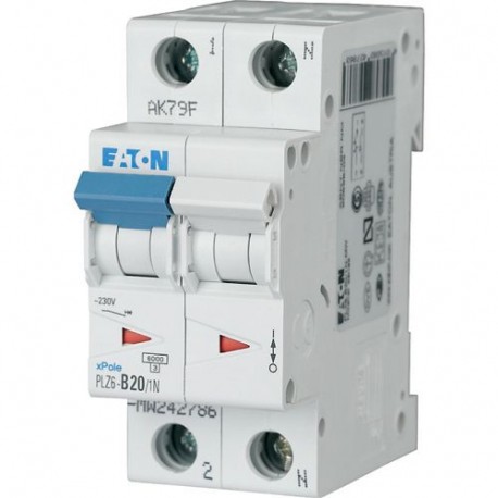 PLZ6-B20/1N-MW 242786 EATON ELECTRIC Over current switch, 20A, 1pole+N, type B characteristic