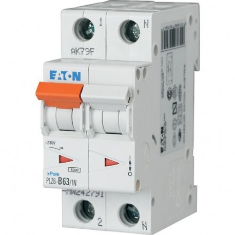 PLZ6-B63/1N-MW 242791 EATON ELECTRIC Over current switch, 63A, 1pole+N, type B characteristic