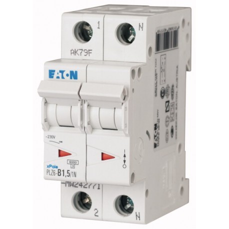 PLZ6-C1,5/1N-MW 242797 EATON ELECTRIC Over current switch, 1, 5 A, 1pole+N, type C characteristic