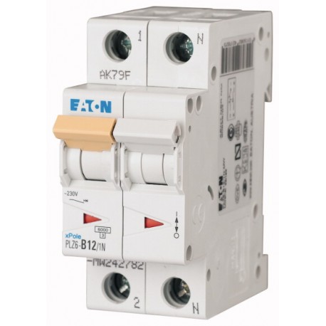 PLZ6-D12/1N-MW 242831 EATON ELECTRIC Miniature circuit breaker (MCB), 12A, 1pole+N, type D characteristic