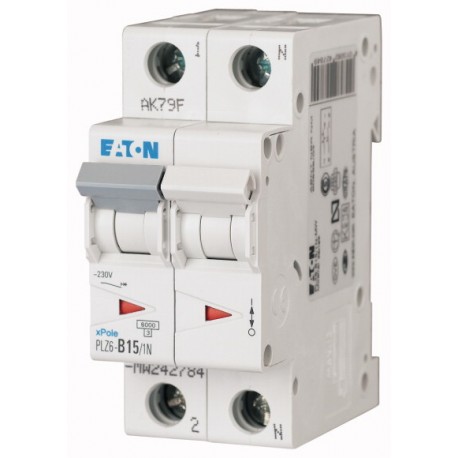 PLZ6-D15/1N-MW 242833 EATON ELECTRIC Miniature circuit breaker (MCB), 15A, 1pole+N, type D characteristic