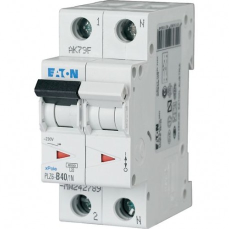 PLZ6-D40/1N-MW 242838 Y7-242838 EATON ELECTRIC Miniature circuit breaker (MCB), 40A, 1pole+N, type D charact..