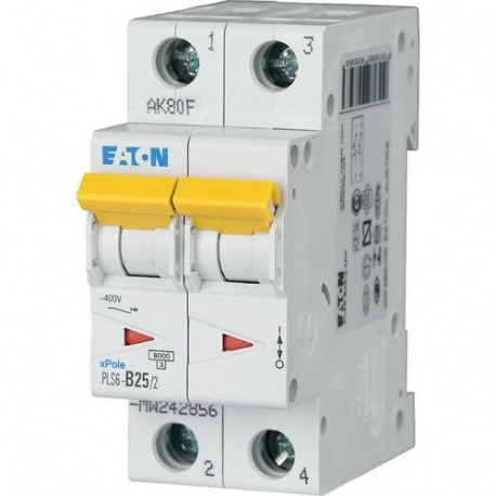 PLS6-B25/2-MW 242856 EATON ELECTRIC Over current switch, 25A, 2 p, type B characteristic