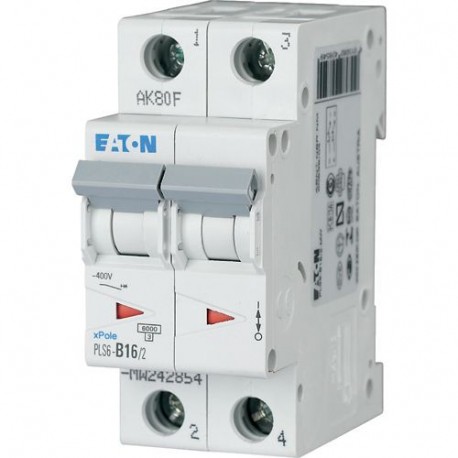 PLS6-C16/2-MW 242880 EATON ELECTRIC Перегрузки по току выключателя, 16А, 2 р, тип C характеристики