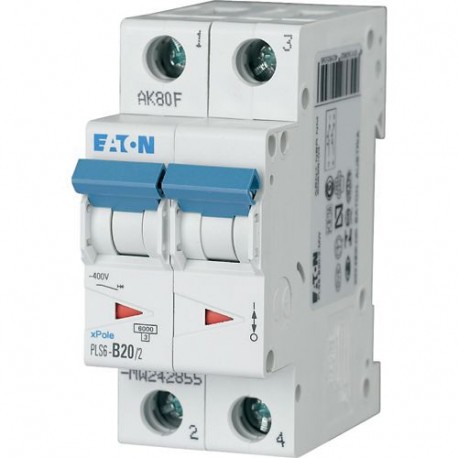 PLS6-C20/2-MW 242881 EATON ELECTRIC Over current switch, 20A, 2 p, type C characteristic