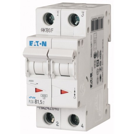 PLS6-D1,5/2-MW 242889 EATON ELECTRIC Miniature circuit breaker (MCB), 1,5 A, 2p, type D characteristic