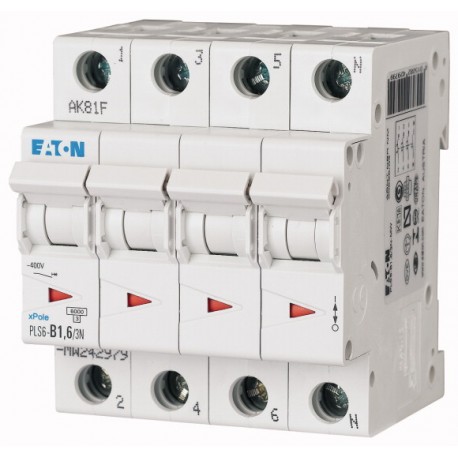 PLS6-B1,6/3N-MW 242979 EATON ELECTRIC Disjoncteur modulaire 1,6A 3p+N car. B