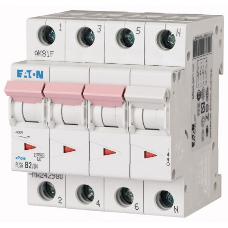 PLS6-C2,5/3N-MW 243007 EATON ELECTRIC Miniature circuit breaker (MCB), 2, 5 A, 3pole+N, type C characteristic