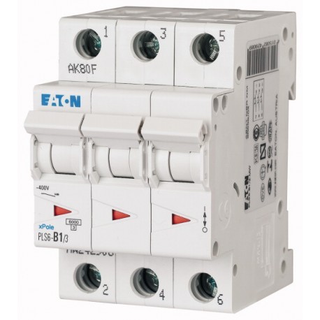 PLS6-D0,5/3N-MW 243025 EATON ELECTRIC За текущий переключатель, 0, 5 A, 3pole + N, тип D характеристика