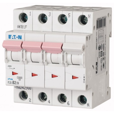 PLS6-D2/3N-MW 243029 EATON ELECTRIC Перегрузки по току выключателя, 2А, 3pole + N, тип D характеристика