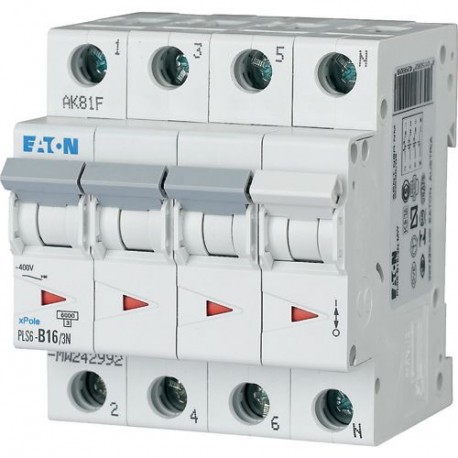 PLS6-D16/3N-MW 243041 EATON ELECTRIC Over current switch, 16A, 3pole+N, type D characteristic
