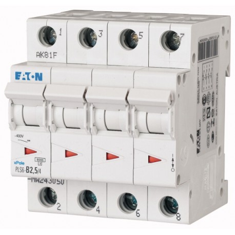 PLS6-B2,5/4-MW 243050 EATON ELECTRIC Over current switch, 2, 5 A, 4 p, type B characteristic