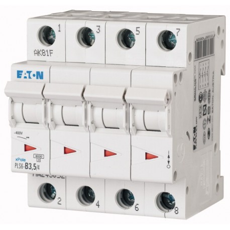 PLS6-B3,5/4-MW 243052 EATON ELECTRIC Miniature circuit breaker (MCB), 3,5A, 4p, type B characteristic