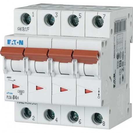PLS6-B4/4-MW 243053 EATON ELECTRIC Interruttore protettore, 4A, 4p, curva caratteristica B