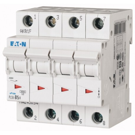 PLS6-B5/4-MW 243054 EATON ELECTRIC Miniature circuit breaker (MCB), 5A, 4p, type B characteristic