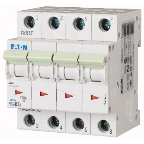 PLS6-B8/4-MW 243056 EATON ELECTRIC Перегрузки по току выключателя, 8А, 4 р, тип B характеристики