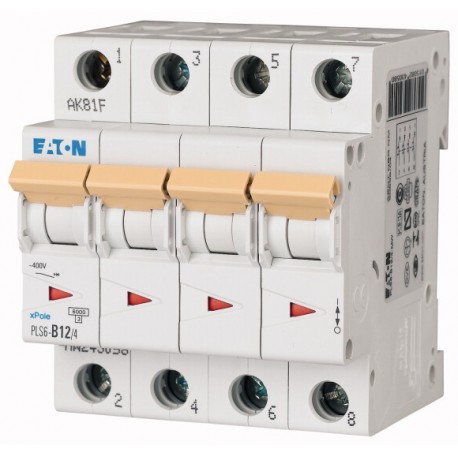 PLS6-C12/4-MW 243084 EATON ELECTRIC Перегрузки по току выключателя, 12А, 4 р, тип С характеристики