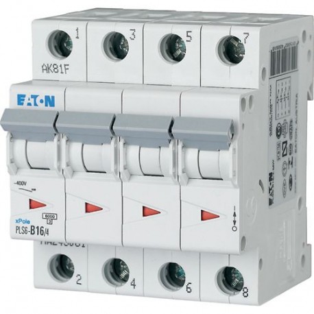 PLS6-C16/4-MW 243087 EATON ELECTRIC Перегрузки по току выключателя, 16А, 4 р, тип С характеристики