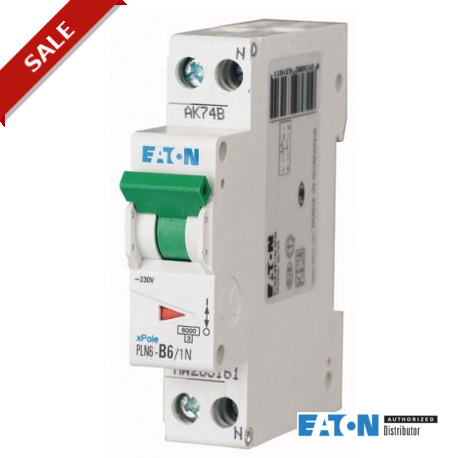 PLN6-B6/1N 283013 EATON ELECTRIC Over current switch, 6A, 1pole+N, type B characteristic