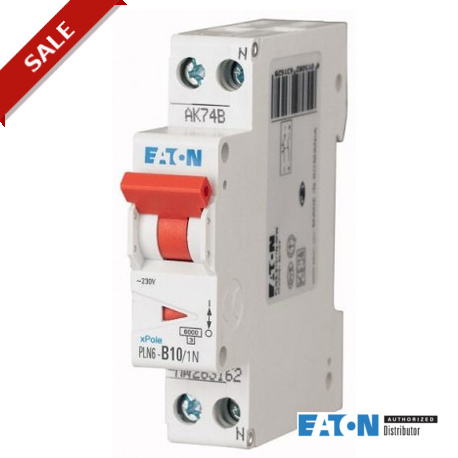 PLN6-B10/1N 283014 EATON ELECTRIC Over current switch, 10A, 1pole+N, type B characteristic