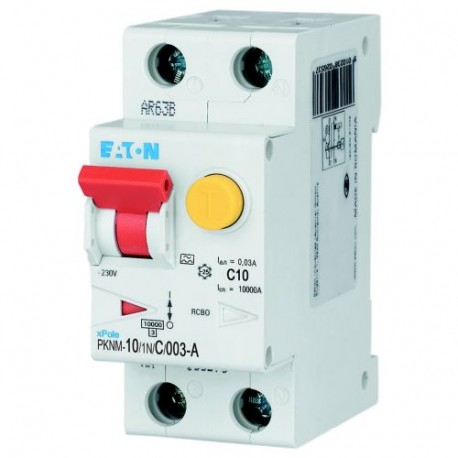PKNM-10/1N/C/003-A-MW 236082 EATON ELECTRIC RCD/MCB combination switch, 10A, 30mA, C-LS-Char, 1N pole, FI-Ch..