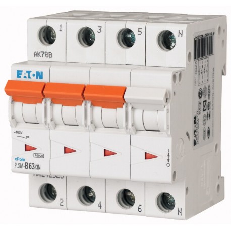 PLSM-D63/3N-MW 113165 EATON ELECTRIC Over current switch, 63A, 3pole+N, type D characteristic