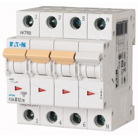 PLSM-C12/3N-MW 242540 EATON ELECTRIC Over current switch, 12A, 3pole+N, type C characteristic