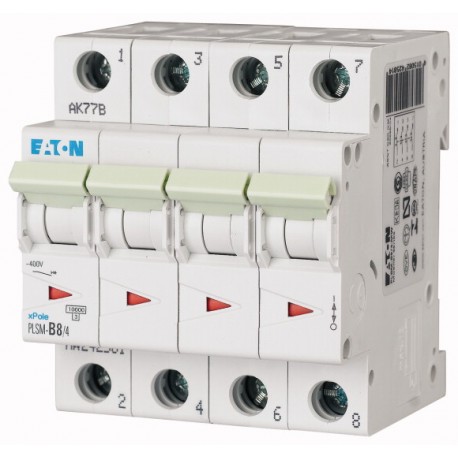 PLSM-C8/4-MW 242607 EATON ELECTRIC Перегрузки по току выключателя, 8А, 4 р, тип С характеристики