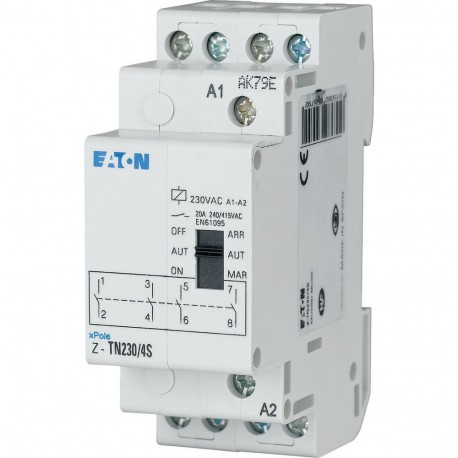 Z-TN230/4S 265579 Y7-265579 EATON ELECTRIC Relais avec présélection, 230VAC/50Hz, 4 s, 20A, 2PE