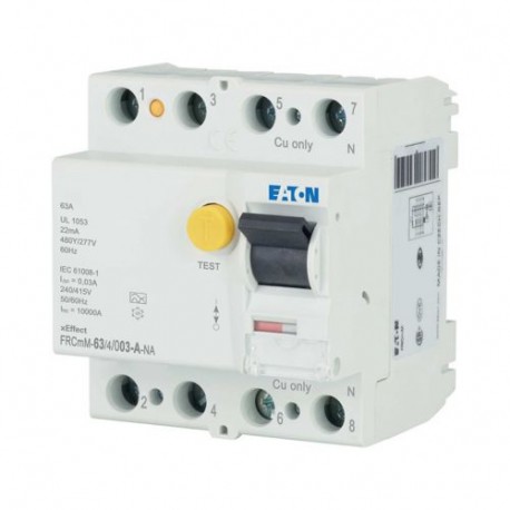 FRCMM-63/4/003-A-NA 167103 EATON ELECTRIC Устройство защиты от аварийного тока, 63A, 4-пол., 30 мА, тип a