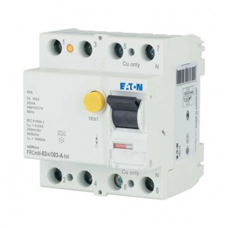 FRCMM-63/4/003-A-NA 167103 EATON ELECTRIC Interruttori differenziali, 63A, 4p, 30mA, tipo a