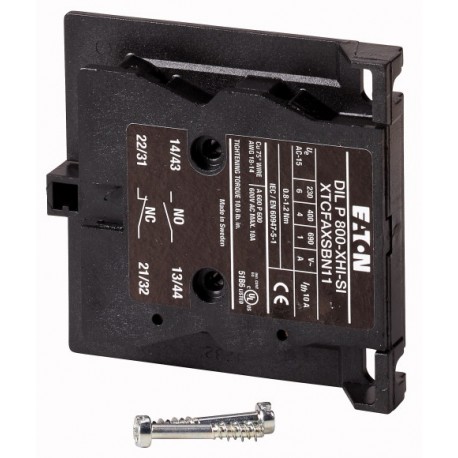 DILP800-XHI-SI 207470 XTCFAXSBN11 EATON ELECTRIC Auxiliary contact, 1N/O+1N/C, side interior, screw connecti..
