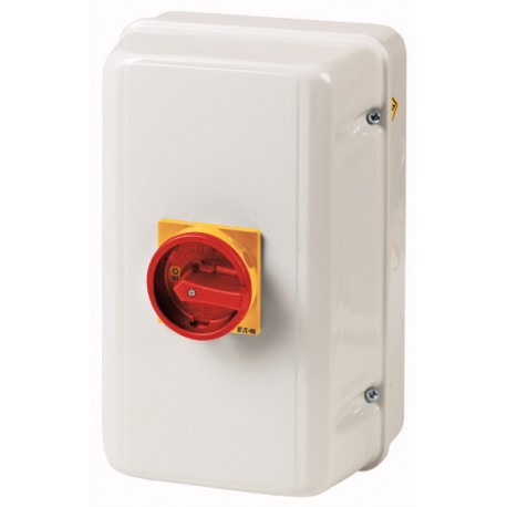 T3-4-15682/ST/SVB 025526 EATON ELECTRIC Main switch, +steel enclosure, 6p+1N/O+1N/C, Ie 25A, handle red yell..