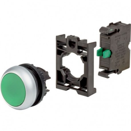 M22-D-G-K10-BVP 110934 EATON ELECTRIC Pulsador rasante completo 22 mm Retorno Verde 1 NO Anillo Titanio Blis..