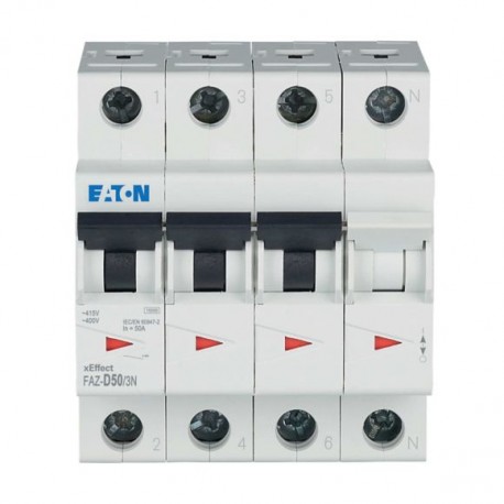 FAZ-D50/3N 115380 Y7-115380 EATON ELECTRIC Interruttore protettore, 50A, 3p+N, curva caratteristica D