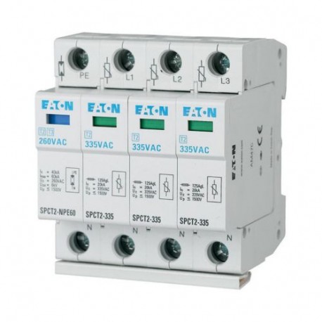 SPCT2-335-3+NPE 167622 EATON ELECTRIC Protección de sobretensiones con cartuchos, 3P+N, 335VAC, 20 kA