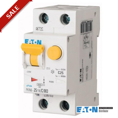 PKN6-2/1N/C/003-MW 236365 EATON ELECTRIC Interruptor Combinado, 1P+N, curva C, 2A, 30mA