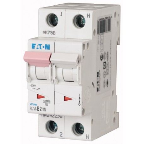 PLZM-B2/1N-MW 242298 EATON ELECTRIC Перегрузки по току выключателя, 2А, 1pole + N, тип B характеристика