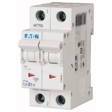 PLZM-D1/1N-MW 242344 EATON ELECTRIC Перегрузки по току выключателя, 1А, 1pole + N, тип D характеристика