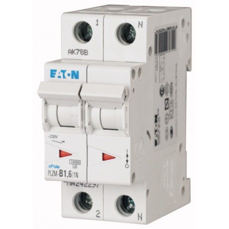 PLZM-D1,6/1N-MW 242346 EATON ELECTRIC Miniature circuit breaker (MCB), 1, 6 A, 1pole+N, type D characteristic
