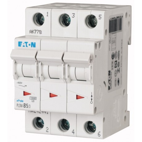 PLSM-D5/3-MW 242490 EATON ELECTRIC Перегрузки по току выключателя, 5А, 3 р, тип D характеристики